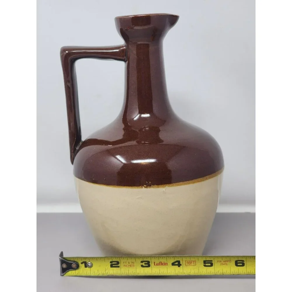 Vintage Two-Tone Brown & Cream Stoneware‎ Jug With Handle Federal Law Stamp